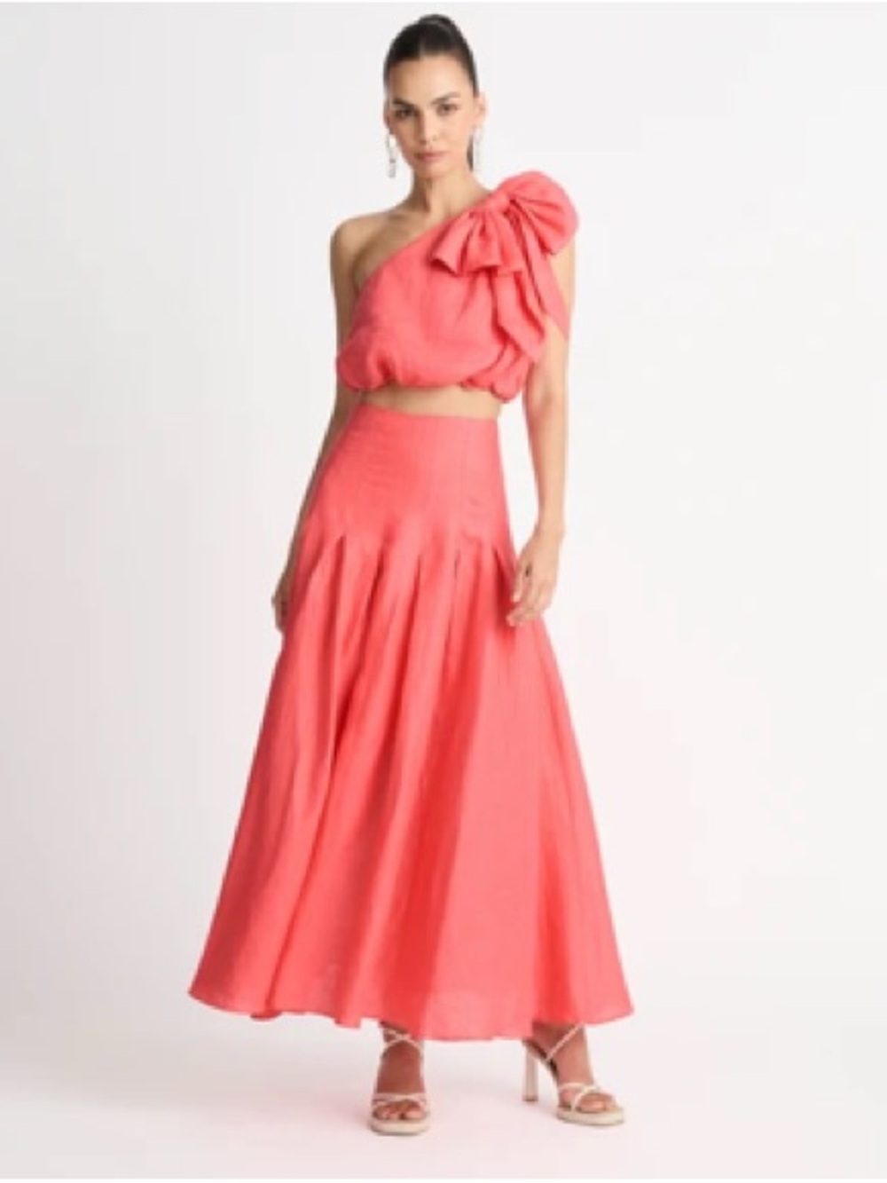 Coral One-Shoulder Maxi Skirt Set - Elegant Women's Skirt